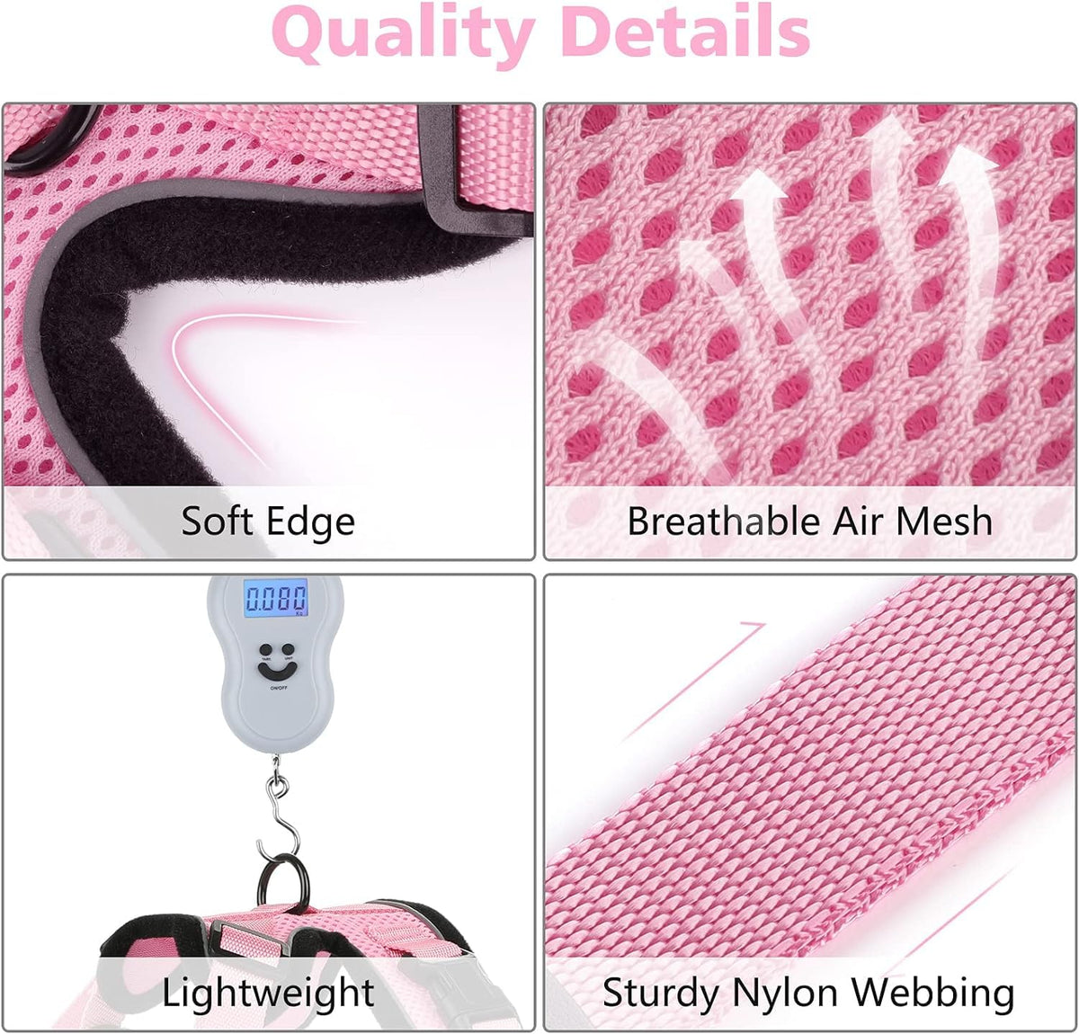 Dooradar Cat Harness and Leash Set, Escape Proof Safe Adjustable Kitten Vest Harnesses for Walking, Easy Control Soft Breathable Mesh Jacket with Reflective Strips for Cats, Pink, M