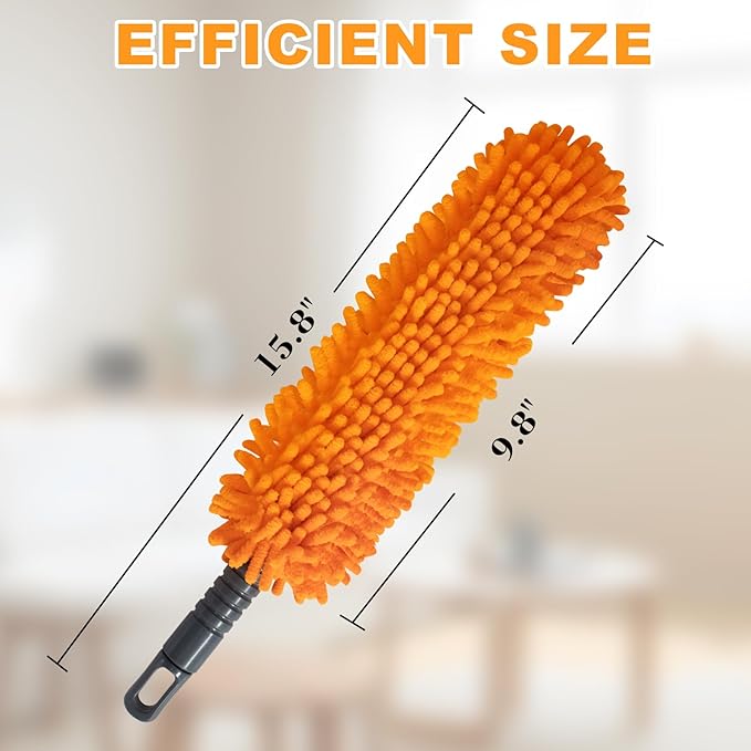 16'' Microfiber Duster with Long Handle,Reusable Detachable Head Duster for Car Interiors,Windows, Furniture, Electronics,Home