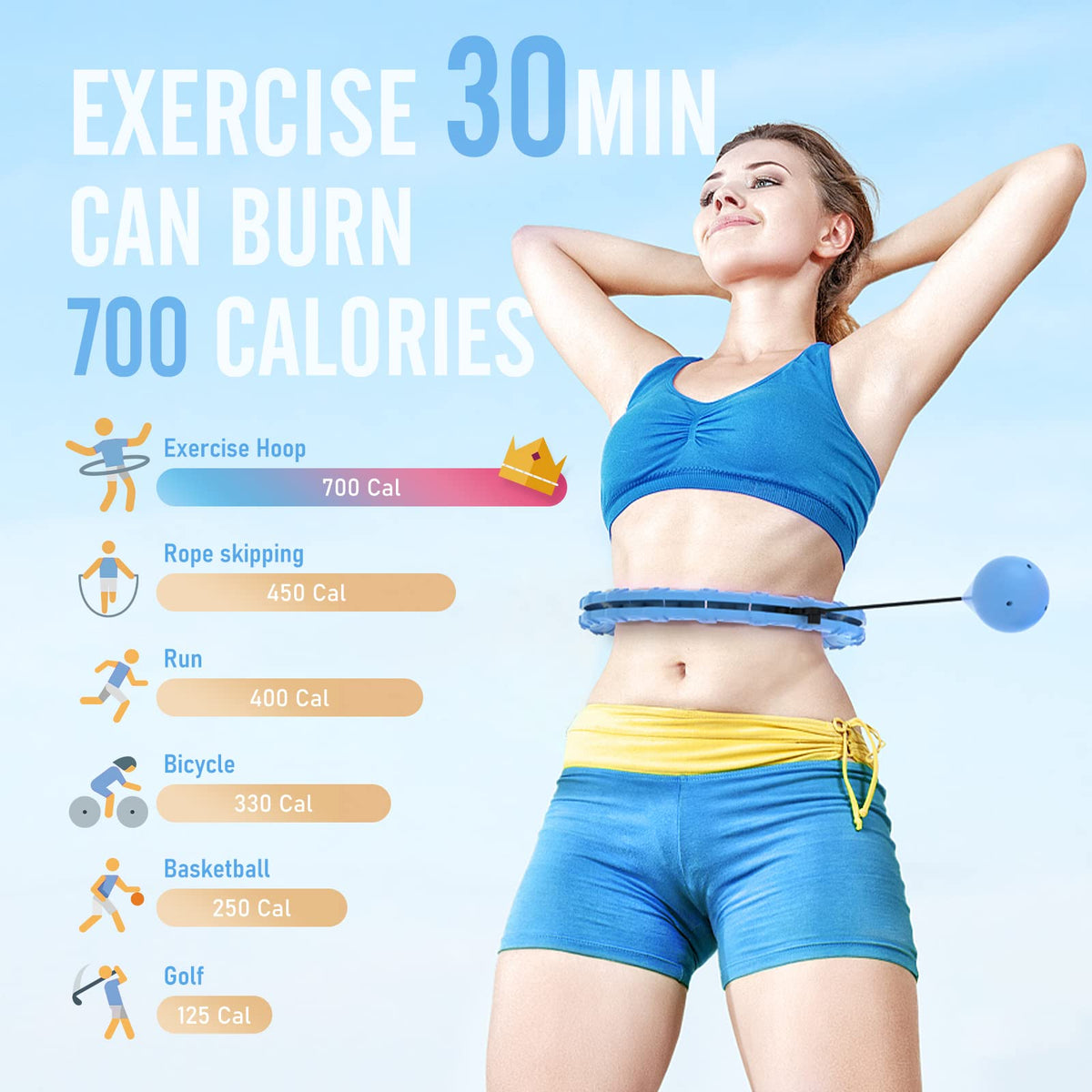 JKSHMYT Weighted Hula Circle Hoops for Adults Weight Loss, Infinity Fitness Hoop Plus Size 47 Inch, 24 Detachable Links, Exercise Hoop Suitable for Women and Beginner