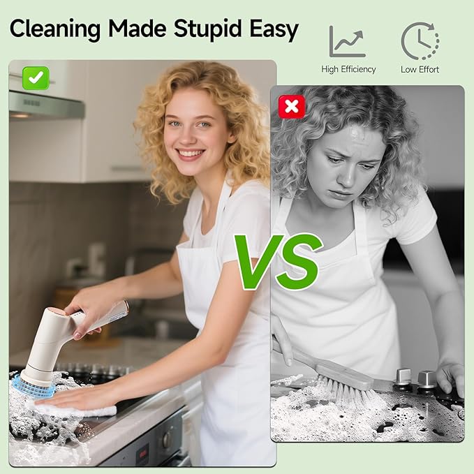 Cordless Electric Spin Scrubber Pro, Power Scrubber Cleaning Brush with 7 Replaceable Heads, Base, Dish Scrubber, Bathroom Shower Brush, 2 Adjustable Speeds, for Cleaning Kitchen Sink Tile Tub Floor