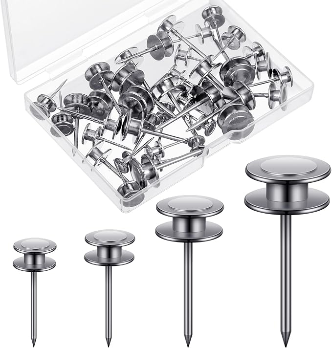 Ferraycle 40 Piece Double Headed Picture Hangers Nails 4 Size Long Thumb Tacks for Wall Hanging Decorative Nails Push Pins Picture Hooks for Drywall Photo Decor, 10/20/ 30/ 50lb(Silver)