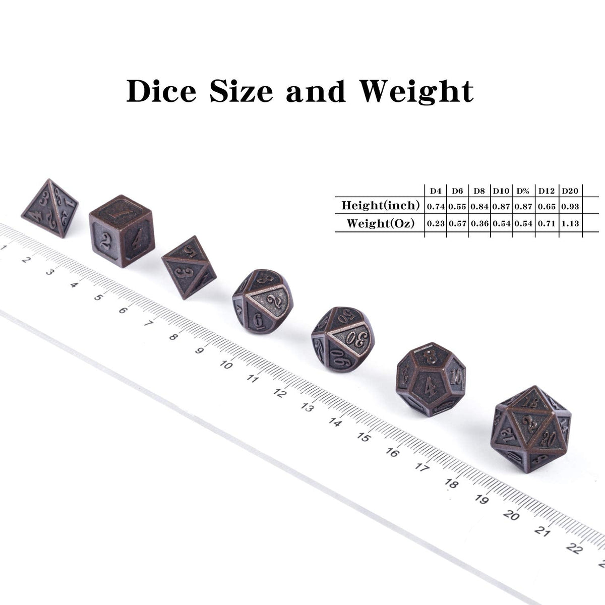 D&D Metal Dice Set, DNDND 7PCS Metallic Ancient Copper Dice with Metal Case for DND Dungeons and Dragons Table Games Roly Playing Rolling