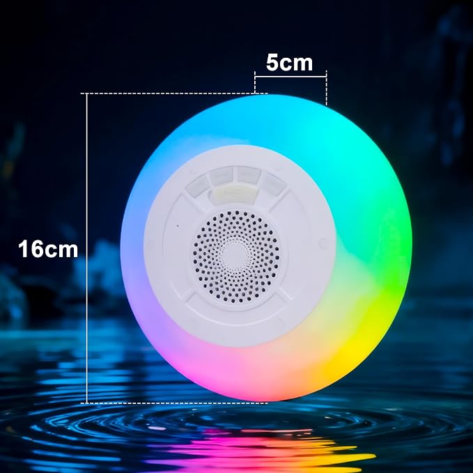 Floating Pool Speaker with Colorful Lights, IP68 Waterproof, Wireless Bluetooth, Built-in Mic, Surround Sound, for Outdoor Use and Hot Tubs (White)
