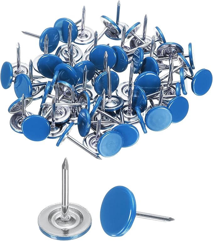 uxcell 120Pcs Push Pins, 11mmx13mm Round Flat Head Decorative Thumb Tacks Upholstery Tacks for Cork Board Office Wall Hangings, Blue