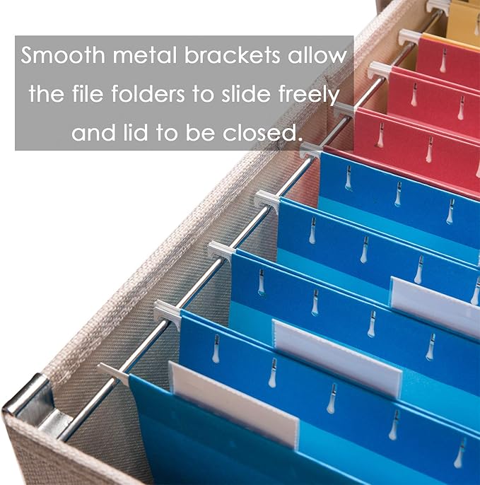 PRANDOM File Organizer Box - Set of 1 Collapsible Decorative Linen Filing Storage Hanging File Folders with Lids Office Cabinet Letter Size Light Grey (14x9.3x10.8 inch)