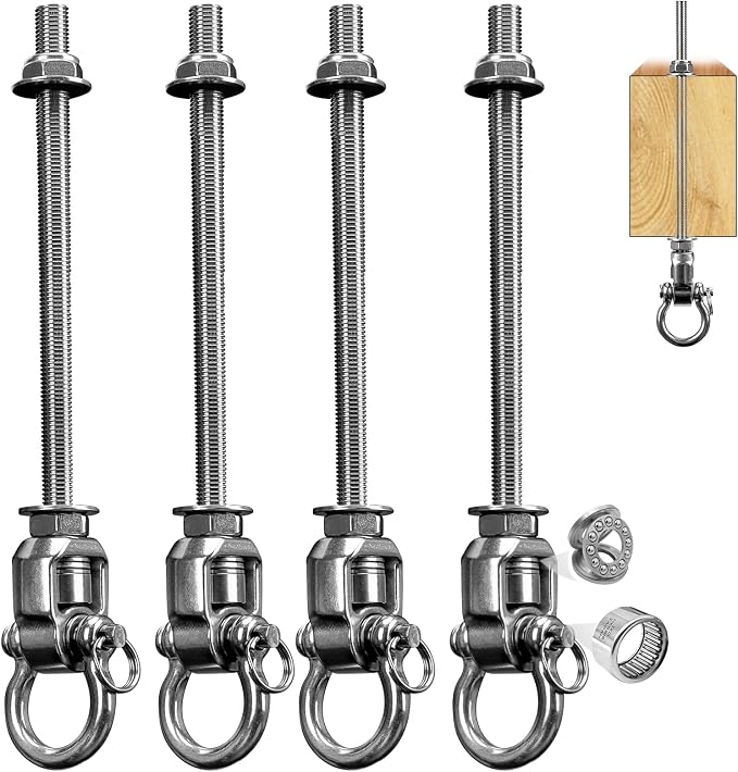 4-Pack Heavy Duty Swing Hangers with Bearings- 304 Stainless Steel Swing Set Brackets, 1500LB Capacity for Porch Swings, Hanging Chairs, Punching Bags, Gym Equipment