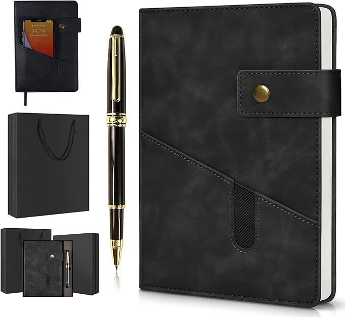 A5 Lined Leather Journal Notebook,Hardcover Journal Set with Pen and Gift Box,100Pages 100gsm Thick Ruled Paper Daily Diary for Men Women School,Travel,Business,Work,Writing 5.9" X 8.4"