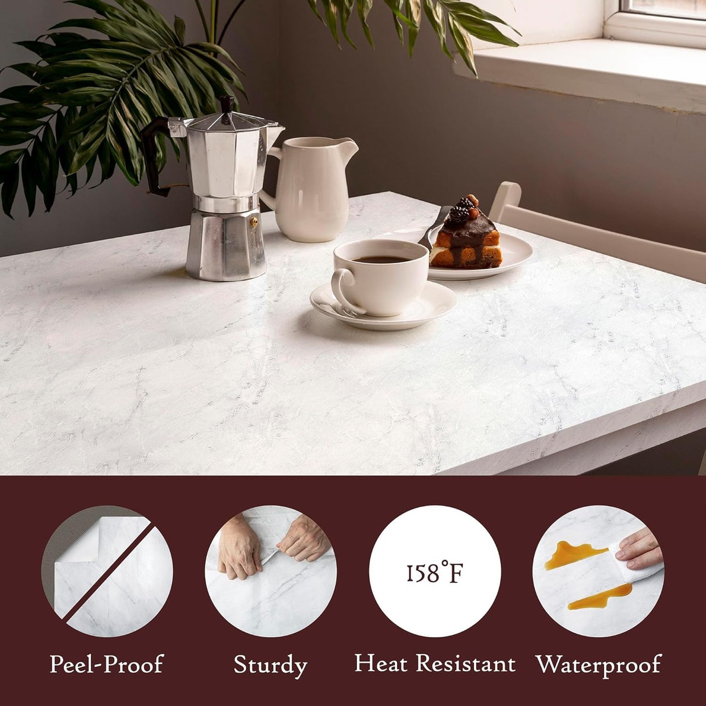 Very Berry Sticker Marble Contact Paper (White, 39" x 118", 1 Pack) Premium Peel and Stick Wallpaper for Countertop, Bathroom Vanities & Cabinets, Renter Friendly, Waterproof Vinyl
