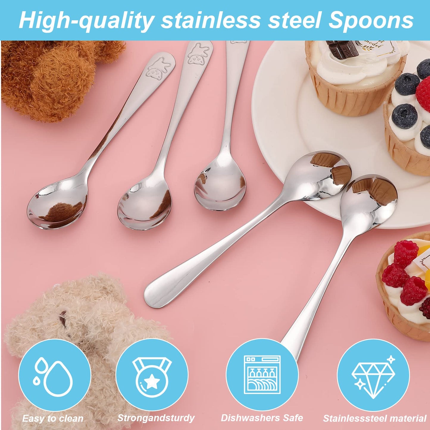 Erinnmy 24 Piece Kids Spoons, 6.5 inch Stainless Steel Silverware, Child & Toddler Safe, Baby Self Feeding Spoons, Dishwasher Safe