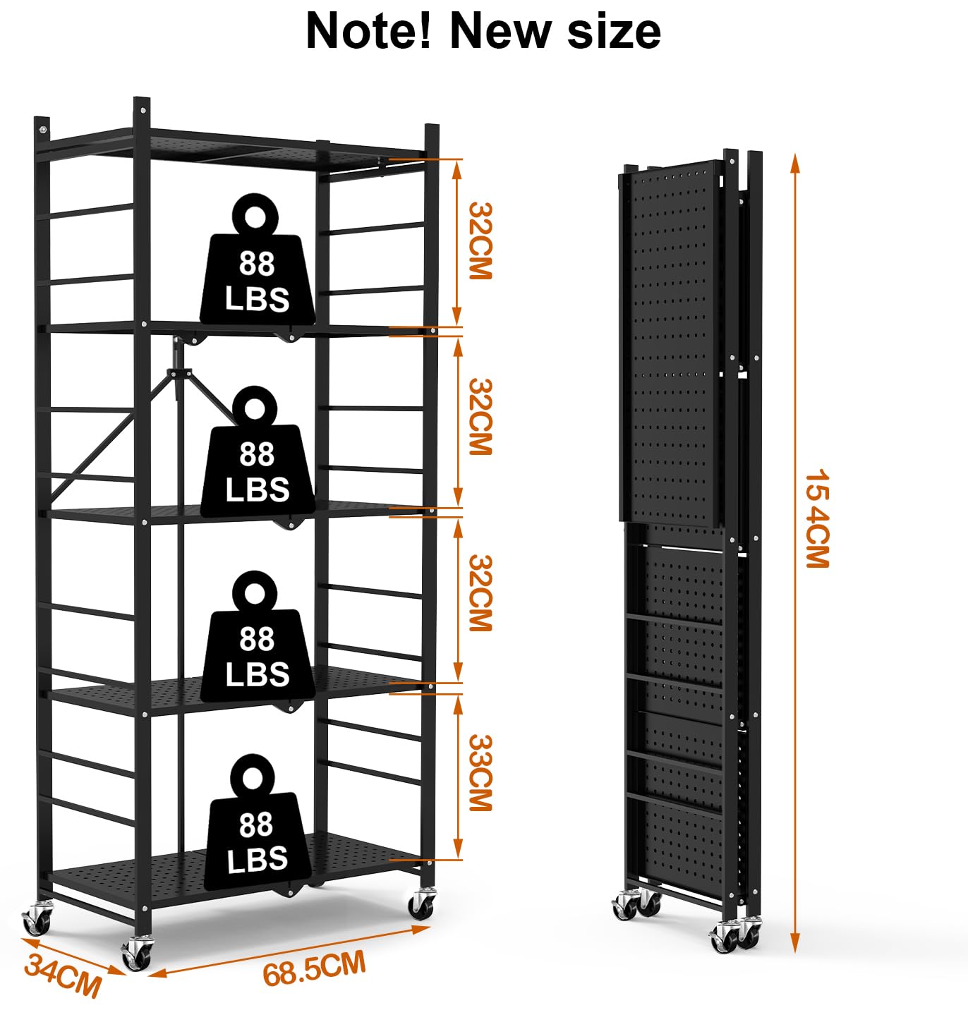 Himix Storage Shelves with 20 Hooks, 5-Tier Collapsible Organization Storage Rack Bookshelf Folding Pantry Shelves Cube Shelf Wire Shelving Holds 440 Ibs for Garage Kitchen Room, Black