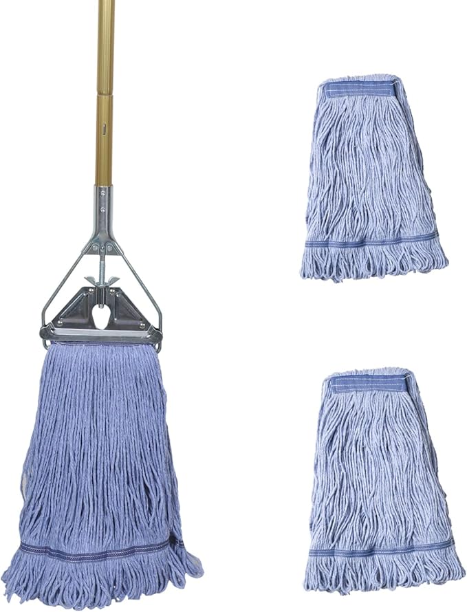 Heavy Duty Commercial Industrial Mop ,58" Looped-End String Wet Cotton Mops for Floor Cleaning, Including Three mop Head Replacement