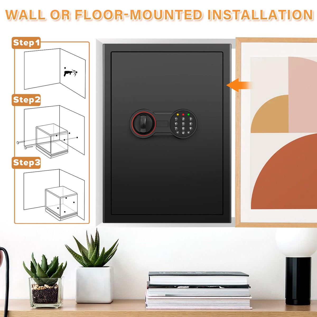 3.3 Cub Large Home Safe Fireproof Waterproof, Anti-theft Fireproof Safe Box with Programmable Keypad, Spare Keys and Removable Shelf, Digital Security Safe for Home Money Firearm Documents Medicines