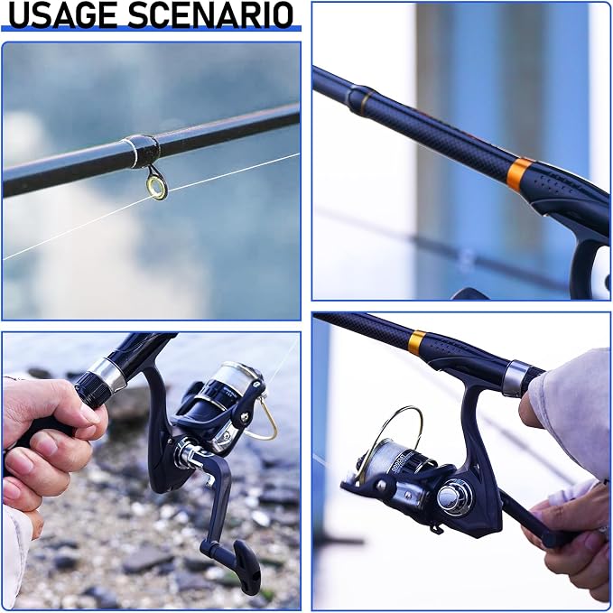 Telescopic Fishing Rod and Reel Combo Kit, 2PACK 6.9FT Carbon Fiber Collapsible Rods, Spinning Reels, Lures and Carrier Bag, Saltwater & Freshwater Travel Fishing Gear for Adults