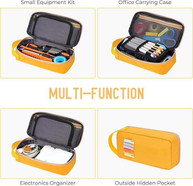 ECHSRT Big Pencil Case, Aesthetic Portable Zipper Pencil Bag with Hidden Pocket, Special Pouch for Men Women Adults, Stationery Organizer Pen Cases for Office Travel, Yellow