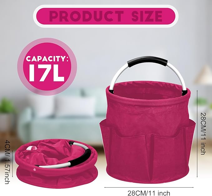 Cleaning Caddy for Cleaning Supplies,17L Cleaning Supply Caddy with Handle Foldable Cleaning Supplies Organizer Bucket Cleaning Products Organizers for Home, Garden (Rose Red)