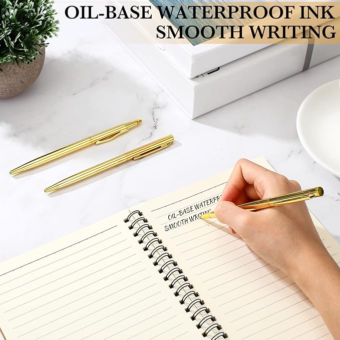 Fuutreo 50 Pack Wedding Gold Pens Bulk Gold Metal Pens Slim Ballpoint Retractable Ballpoint with Black Ink Mini Conical for Wedding Favors Guests, Office Business Teachers,1.0 mm