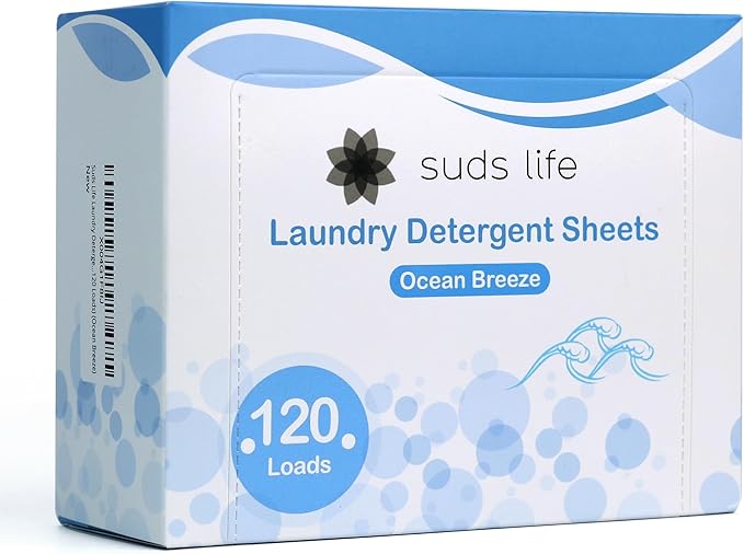 Suds Life Laundry Detergent Sheets (60 Sheets) Ocean Breeze, Lavender, Rainforest - Portable, Concentrated Laundry Detergent (Up to120 Loads) (Ocean Breeze)