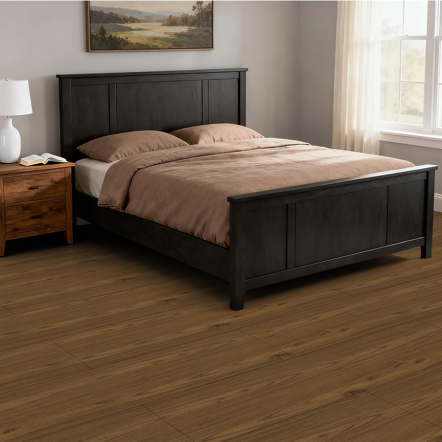 Peel and Stick Floor Tile - Wood Vinyl Flooring Roll Waterproof for Kitchen and Bathroom - 11.8in X 137.8in Self Adhesive Floor Tiles Removable