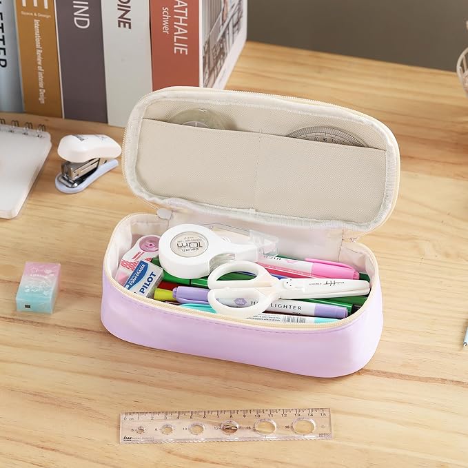Big Pencil Case Large Capacity Pencil Bag with Zipper Pencil Pouch for Girls Boys Kids Adults Stationery Pencil Pen Case Organizer for School Office Purple