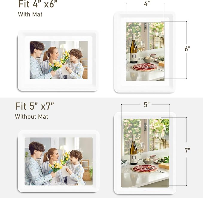 10-Pack 5x7 Picture Frame or 4x6 with Mat – Shatterproof Plastic Picture Frames for Family, Nursery & Playroom, Wall & Tabletop Frame for Home or Office, Safe Lightweight Design, Pearl White