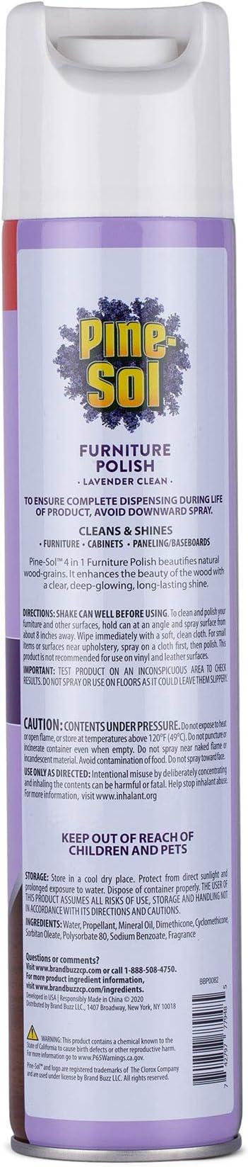 Pine-Sol Furniture Polish Aerosol, Lavender Scent - Wood Furniture Polish Spray Gives You A Powerful Clean You Can Trust - 12.7 Ounce - 6 Pack