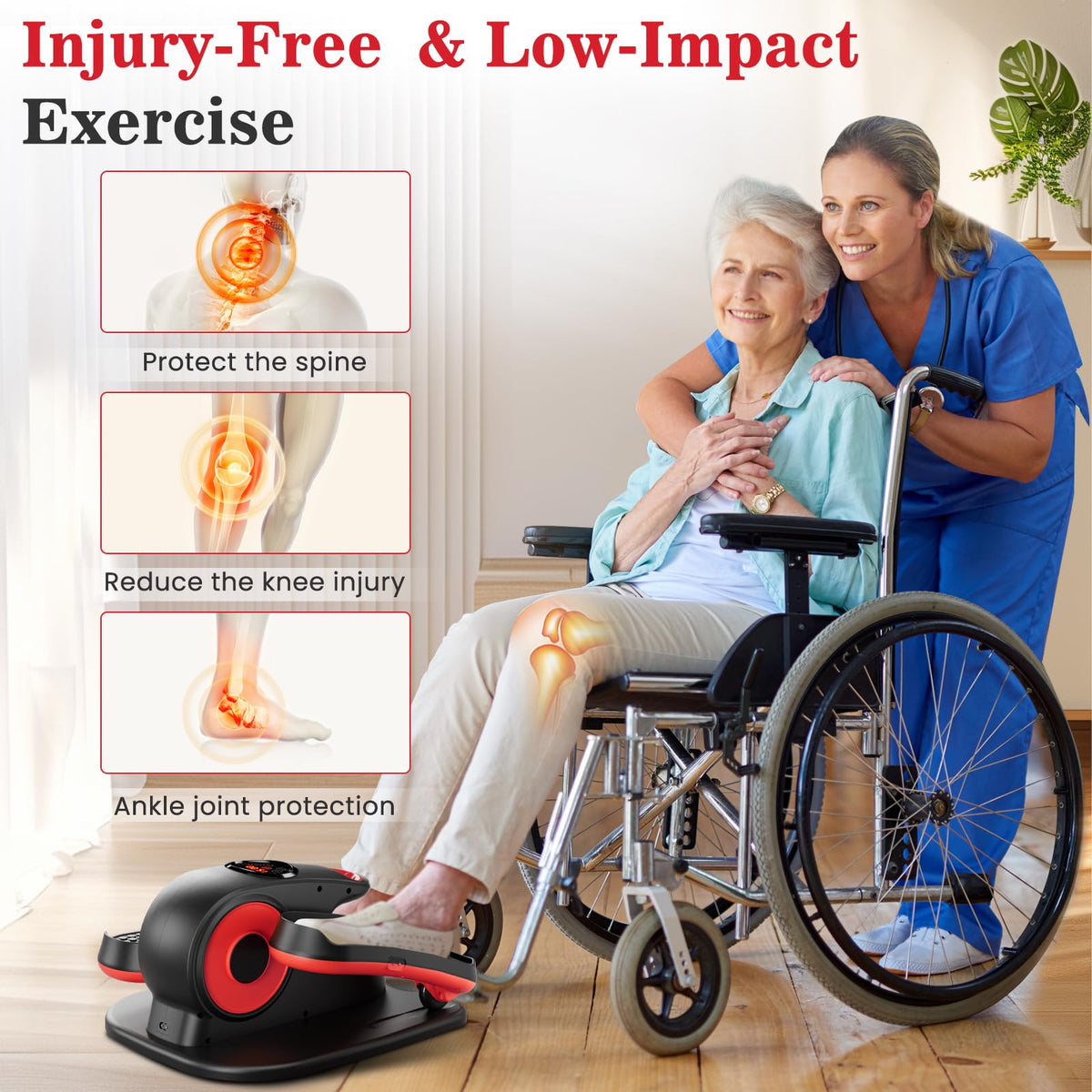 ARTHOOT Under Desk Elliptical Machine, Ellipse Exerciser as Seen on TV for Seniors with Remote Control & 12 Adjustable Speeds, Elliptical Machine for Home (Red)
