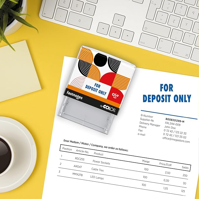 Fastnotes for Deposit ONLY Self-Inking Rubber Stamp by COLOP- Great for Office Documents, Notary, Warehouse, Accounting, Business, and Legal Documentation - Blue Ink (for Deposit ONLY- Blue)