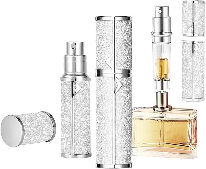 Travel Perfume Bottle Refillable,Perfume Travel Refillable Mini Spray Bottles Leather Cologne Dispenser, Portable Empty Spray Bottle Cologne Dispense Filling Atomizer 5ml (Silvery)