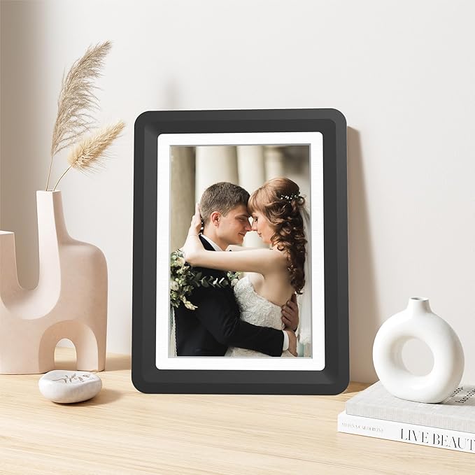 4-Pack 5x7 Picture Frame or 4x6 with Mat – Shatterproof Plastic Picture Frames for Family, Nursery & Playroom, Wall & Tabletop Frame for Home or Office, Safe Lightweight Design, Midnight Elegance