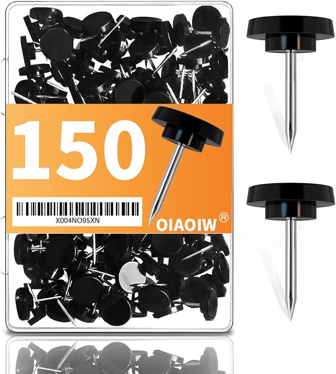 150 PCS Black Flat Push Pins for Wall Thumb Tacks for Walls Flat thumbtacks Push pin for Bulletin Board Shadow Box Display Thumbtack for Cork Board