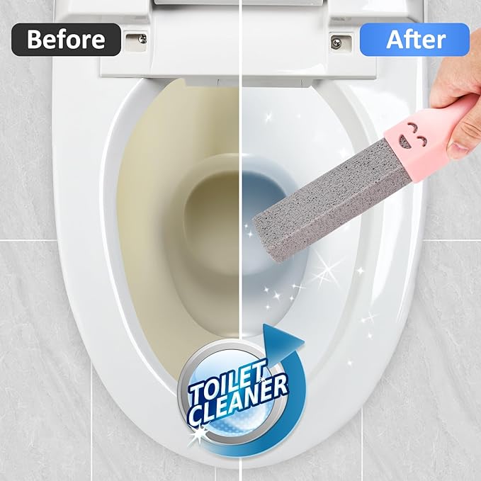 Navona 68 Pack Pumice Stone Scouring Sticks with 8 Universal Handles, Grey Pumice Cleaner for Toilets, Bathrooms & Multi-Surface Hard Water Stain and Limescale Removal