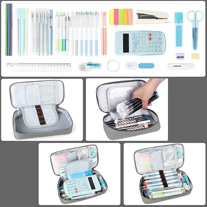 Homecube Pencil Case Capacious Pen Pencil Holder Box Makeup Pens Pouch Oxford Cloth Bag Large Storage Stationery Organizer with Zipper for School & Office - Gray