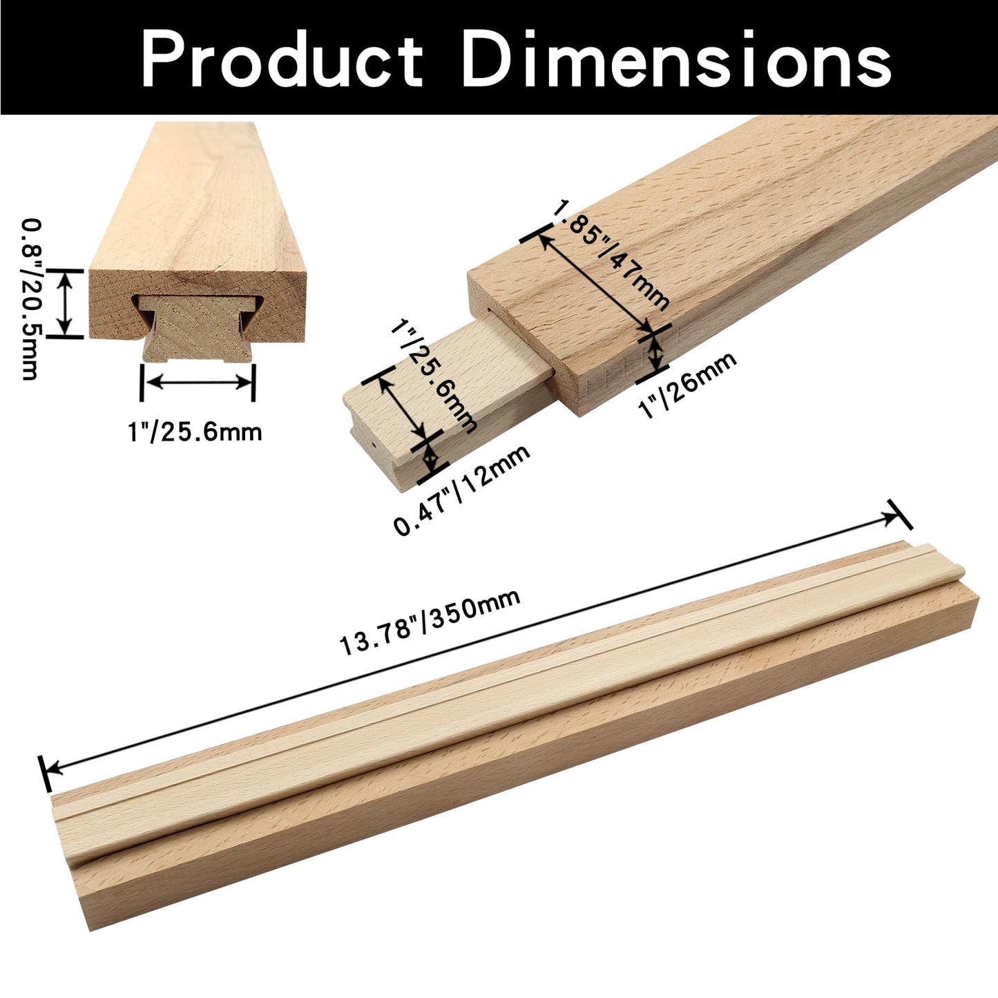 Rierdge 6pcs Wooden Drawer Slides, 14”/35cm Wood Center Mount Guide Track Replacement Part