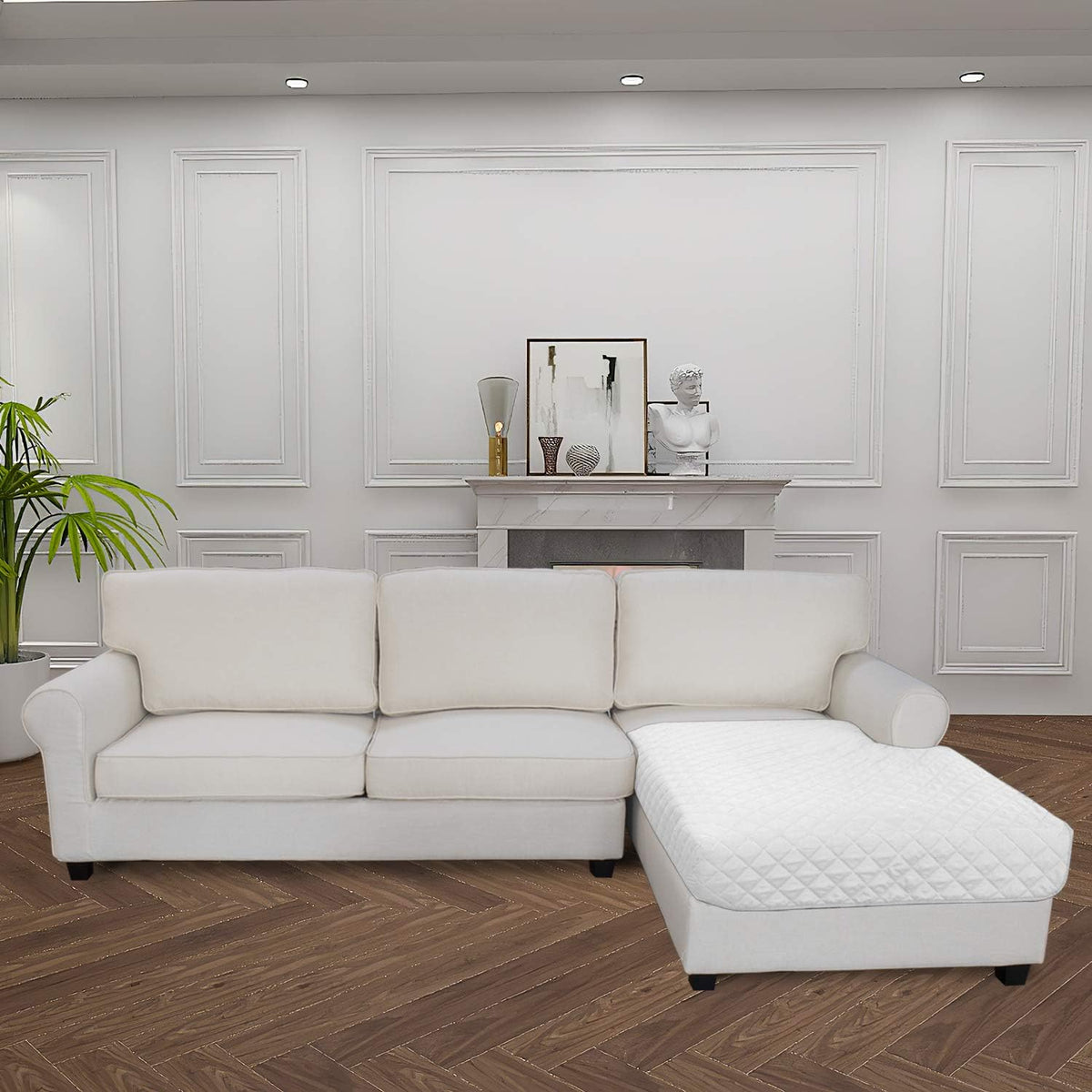 Easy-Going Sectional Couch Covers for Dogs L Shape Sofa Cover Reversible Sofa Slipcover Chaise Lounge Cover Furniture Protector Cover for Pets Dog Cat (42 x 52 inches, White/White)