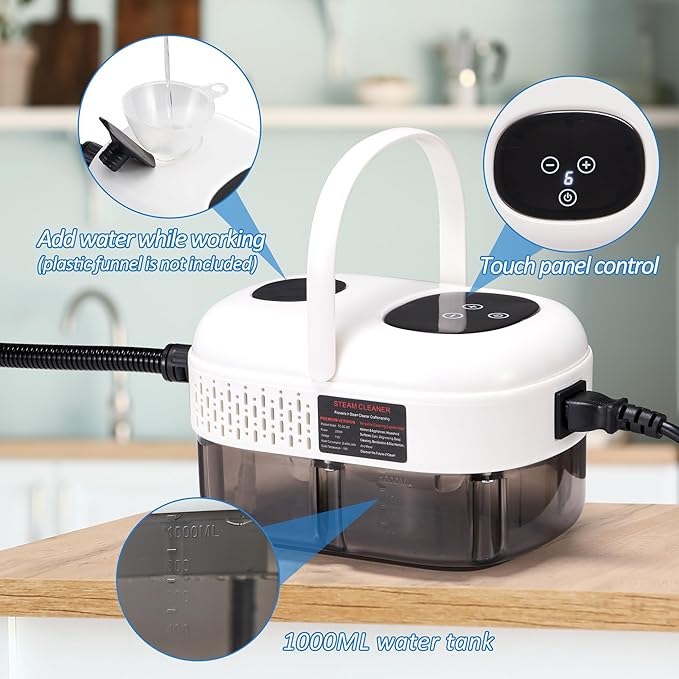 Spurgehom Handheld Steam Cleaner, 15s Heat-Up 1L Tank Portable Steam Cleaner, 2500W High Temperature Multipurpose Steamer for Cleaning, 6 Gears Adjustable Handheld Steamer for Home, White