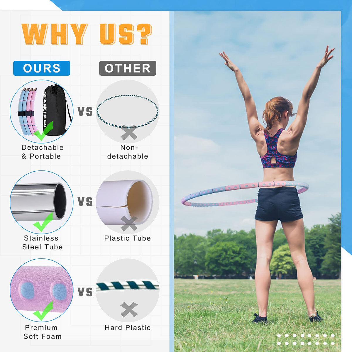 Weighted Detachable Exercise Ring, 2 to 5lb Adjustable, 8 Sections Portable for Indoor and Outdoor, Great for Adults and Beginners, by SEANCHEER