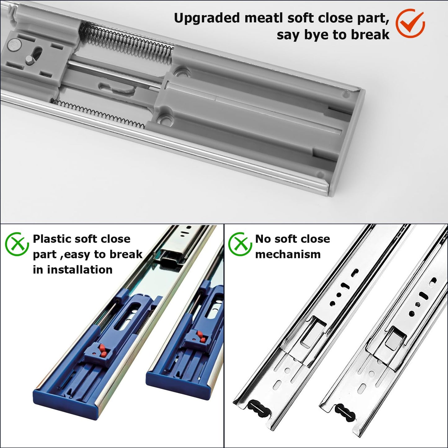 LONTAN Soft Close Drawer Slides 22 Inch Side Mount Heavy Duty Cabinet Drawer Glides 10 Pairs - Ball Bearing Full Extension Kitchen Cabinet Rails 100 LB Capacity