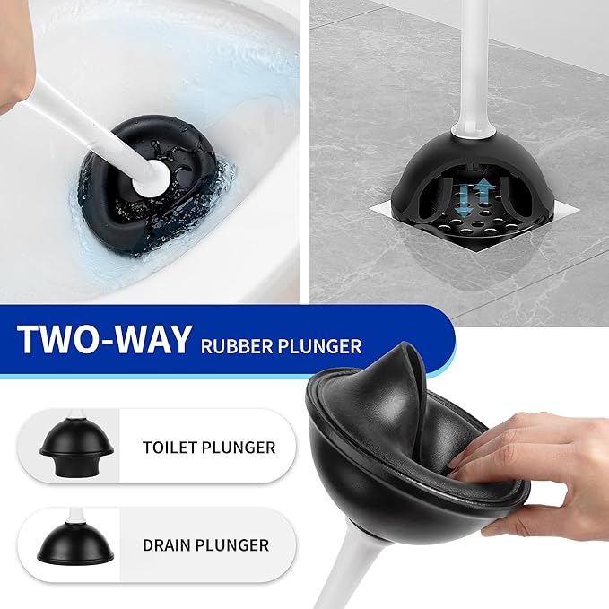 MR.SIGA Toilet Plunger and Bowl Brush with Holder, Heavy Duty Toilet Brush and Plunger Set for Bathroom Cleaning, White, 1 Set