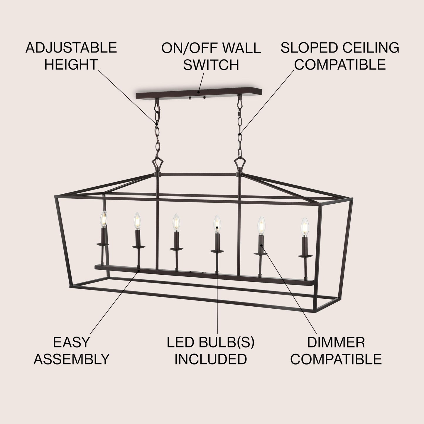 JONATHAN Y 49" Oil Rubbed Bronze Lantern Pendant Light, 1-Light Pagoda Style Metal Cage Farmhouse Hanging Ceiling Fixture for Kitchen Island, LED Bulb Included (JYL7439A)