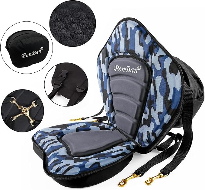 Universal Deluxe Kayak Seat Cushion with Storage Bag for Kayak,Padded Boat,SUP,Canoe,Fishing Boat,Seats with 4 Adjustable Straps