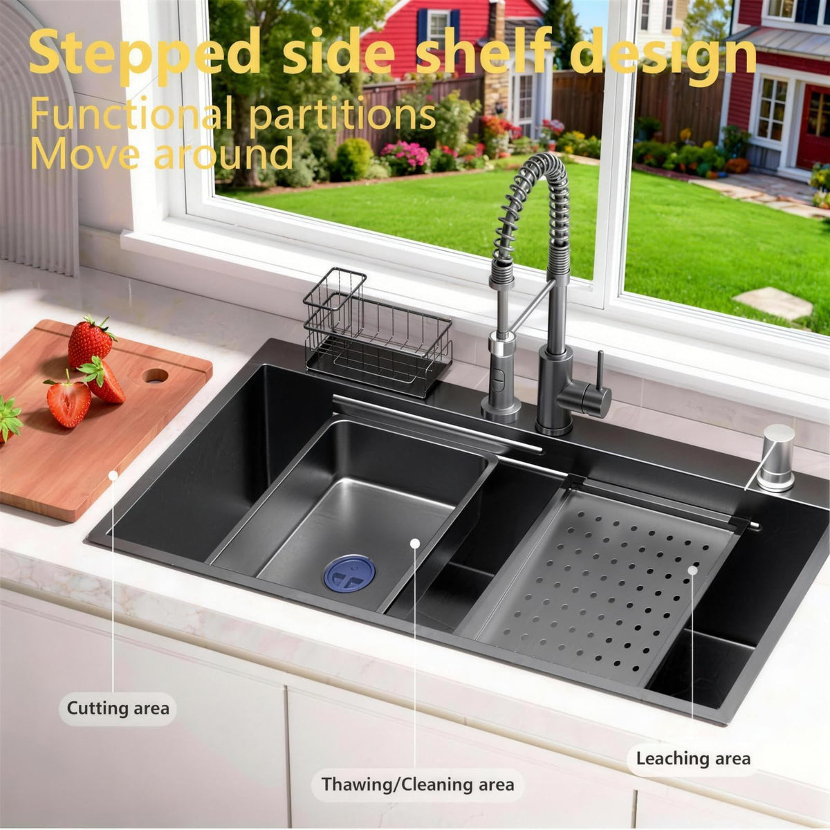 30x18 Black Drop-in Kitchen Sink: Deep Single Bowl Stainless Steel Workstation with Faucet & Accessories Combo for Family Kitchen—Scratch Resistant & Noise Reducing