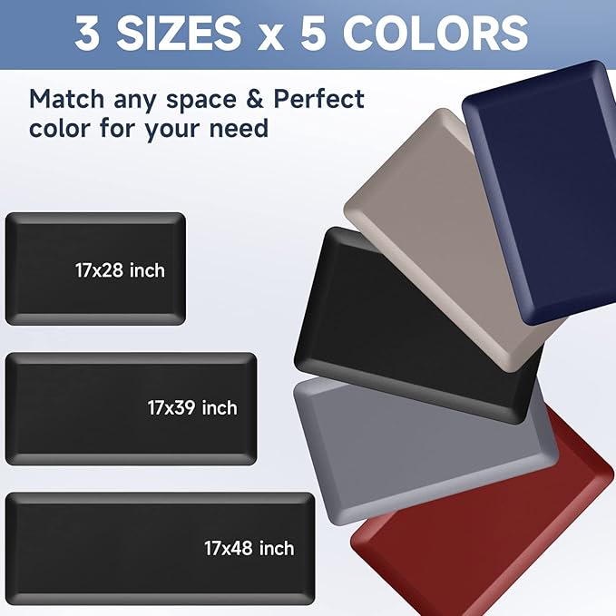 4/5 Inch Thick Kitchen Mats for Floor, StepRite Kitchen Rug for Standing Desk, Non-Slip, Thicker, Stain Resistant, Water Resistant, Comfort Anti Fatigue Floor Mat for Home, Kitchen, Office - Black