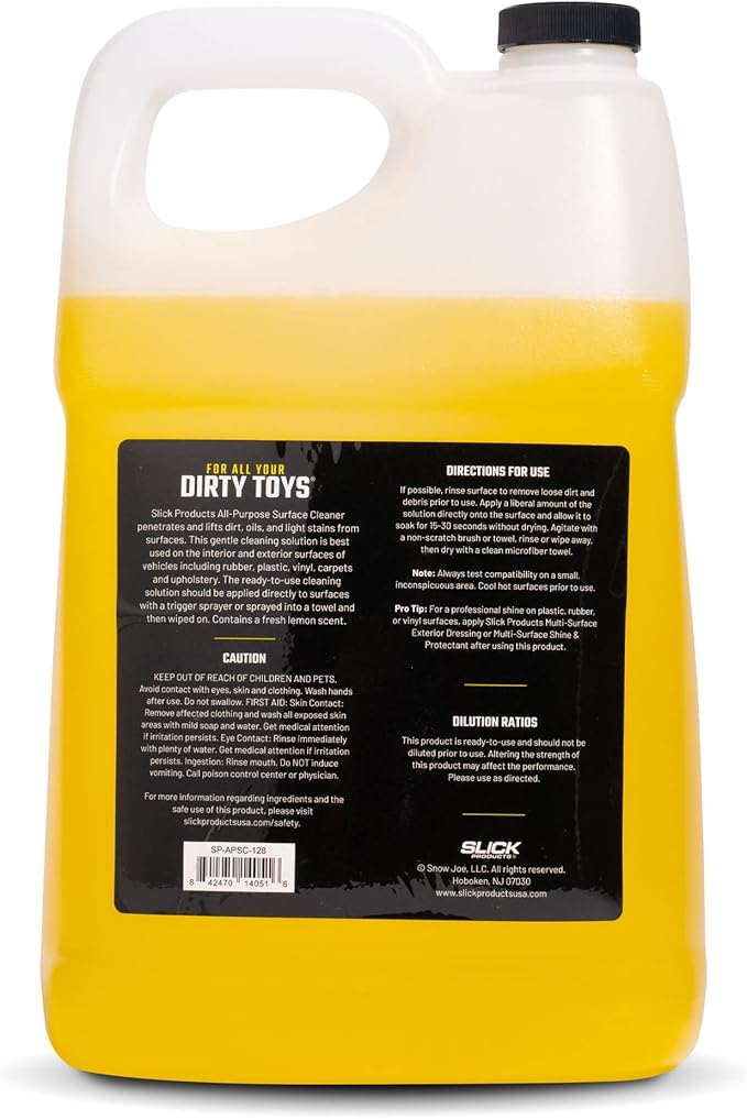 Slick Products All-Purpose Surface Cleaner – Heavy-Duty Interior & Exterior Car Cleaner for Vinyl, Plastic, Rubber, Carpet & Upholstery – Ready-to-Use Formula with Fresh Lemon Scent – 128 oz.