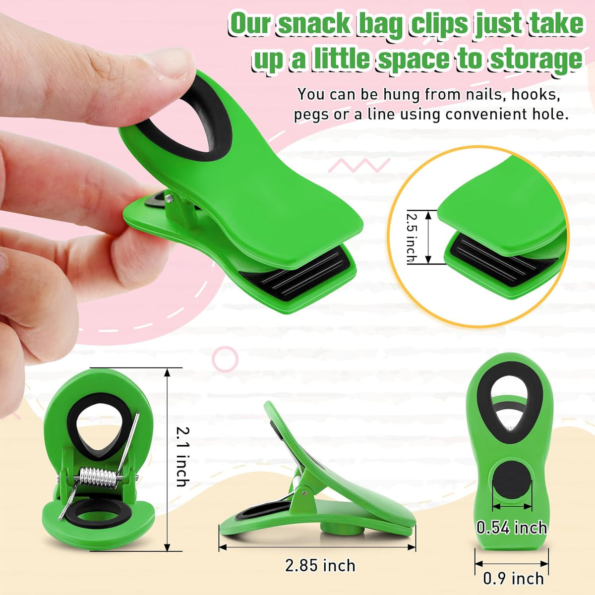 FINDMAG Big Chip Clip, Green Magnetic Wide Bag Clip Set, Cute Magnet Clips Refrigerator Sealing Clip, Plastic Food Clips Great for Kitchen, Home, Snacks, Bread, 12 Pack