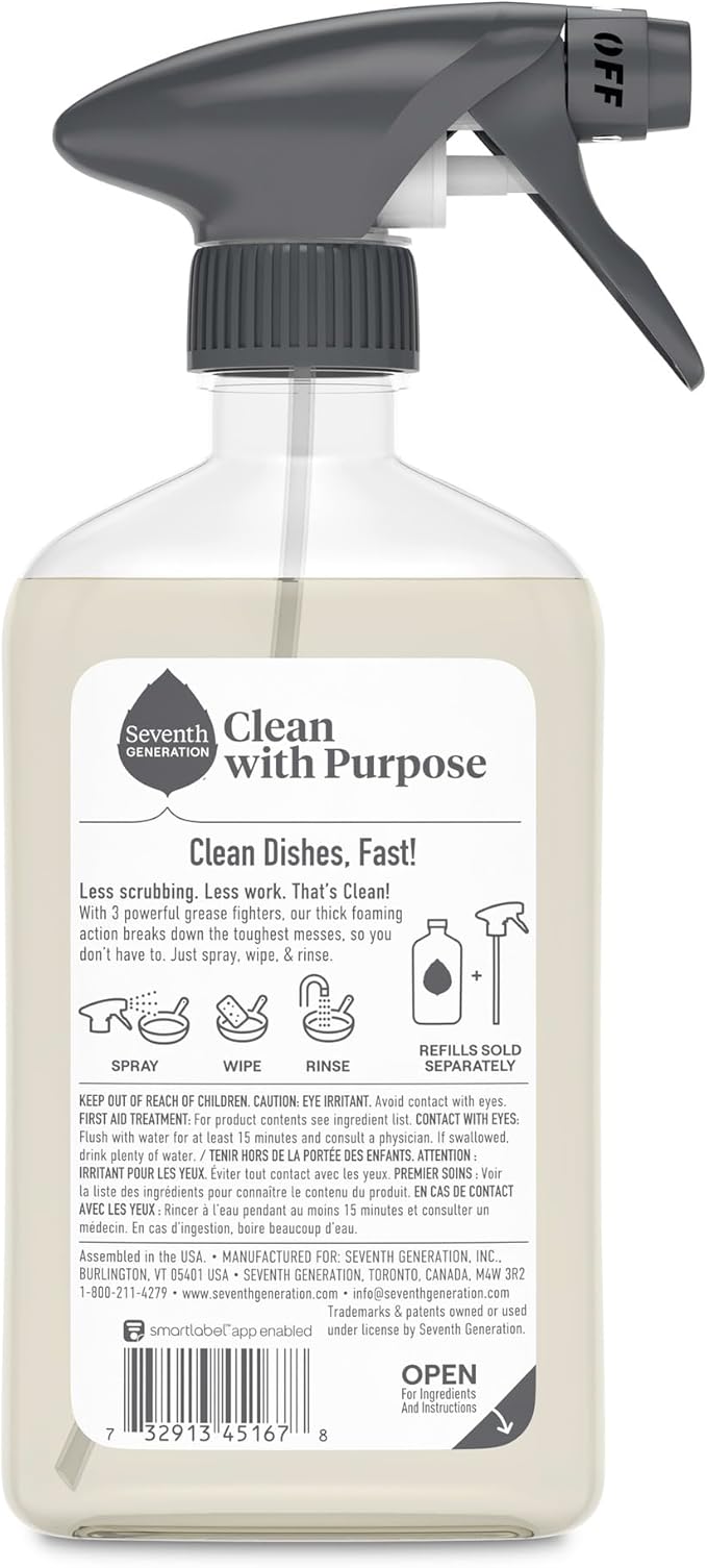 Seventh Generation Power+ Foaming Dish Spray Dishwashing soap Honey Crisp Apple Cuts Grease 16 oz