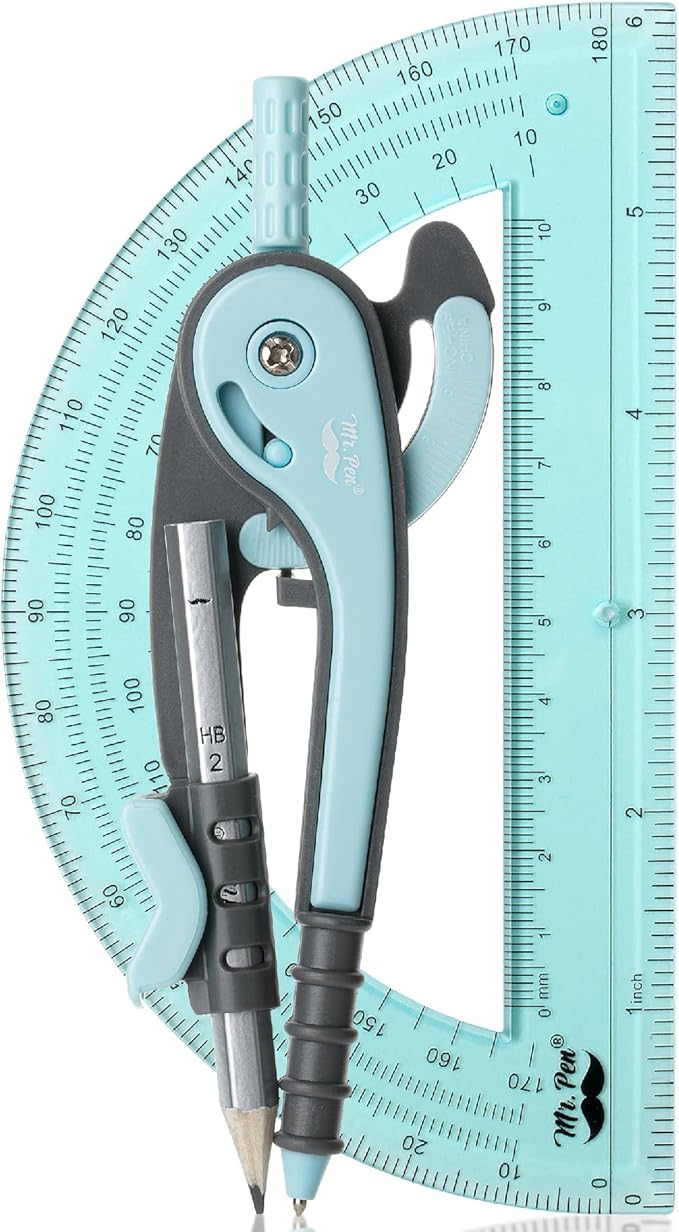 Mr. Pen- Compass and Protractor Set, Sky Blue, Compass Geometry Tool, Protractor and Compass Set, Compass Drawing Tool, Drawing Compass, Geometry Compass, Back to School Supplies