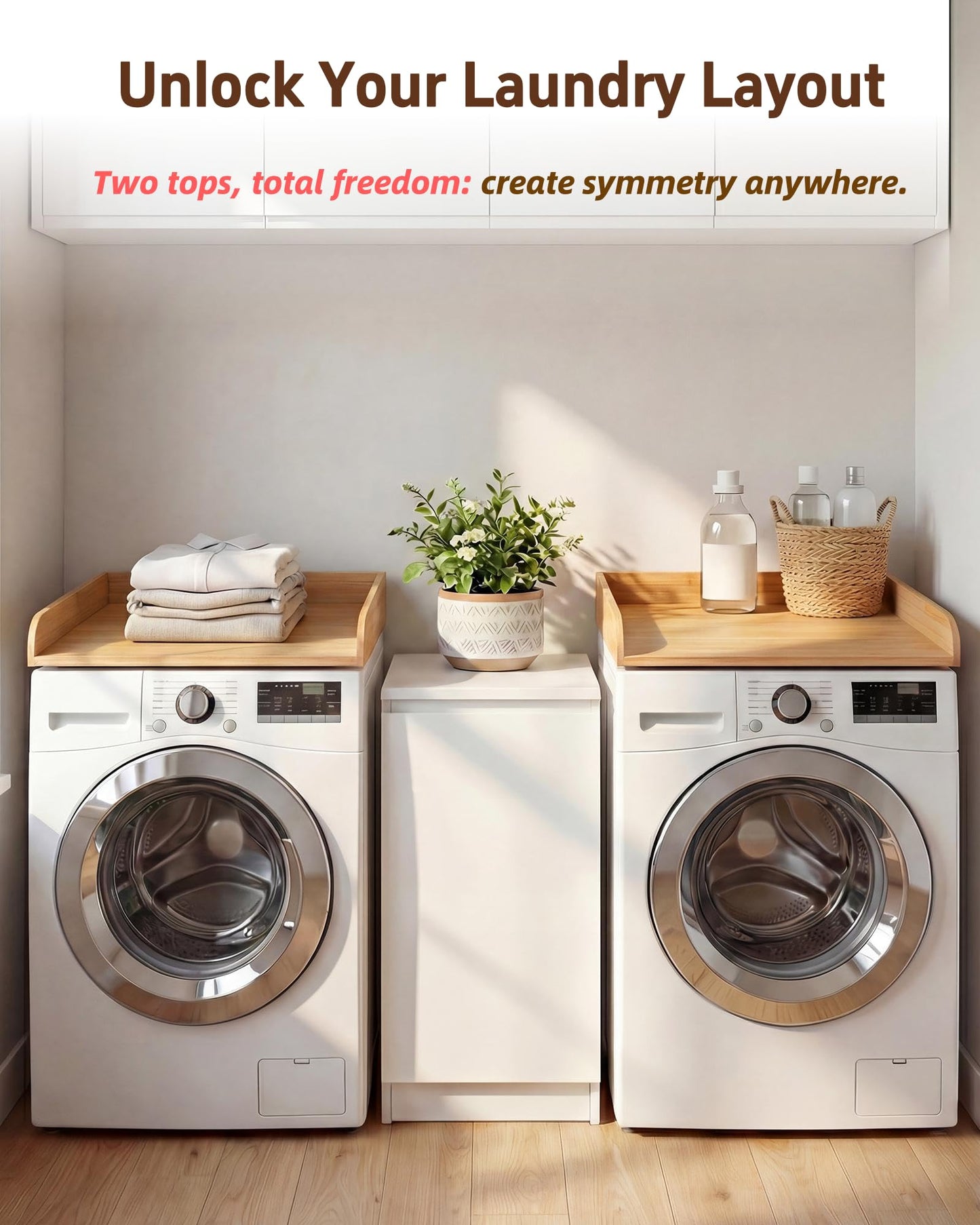 UTCG Washer Dryer Countertop Wooden: Washer and Dryer Shelf Top Cover 27.5x54 Inch No-Installation Countertop Set of 2 - Generation Farmhouse Homeowners & Laundry Room Organization - Bamboo