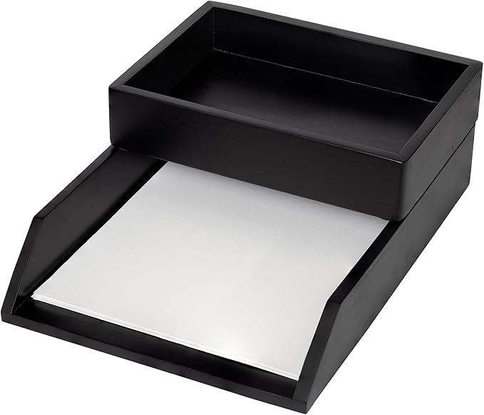 Demigo Desk Organizer Letter Tray Set of 2, Acacia Wood Tabletop Desktop for Storage Paper Letter Folders Notebooks Copy Print, Workspace Holder, Keep Stationery Saver (Black)