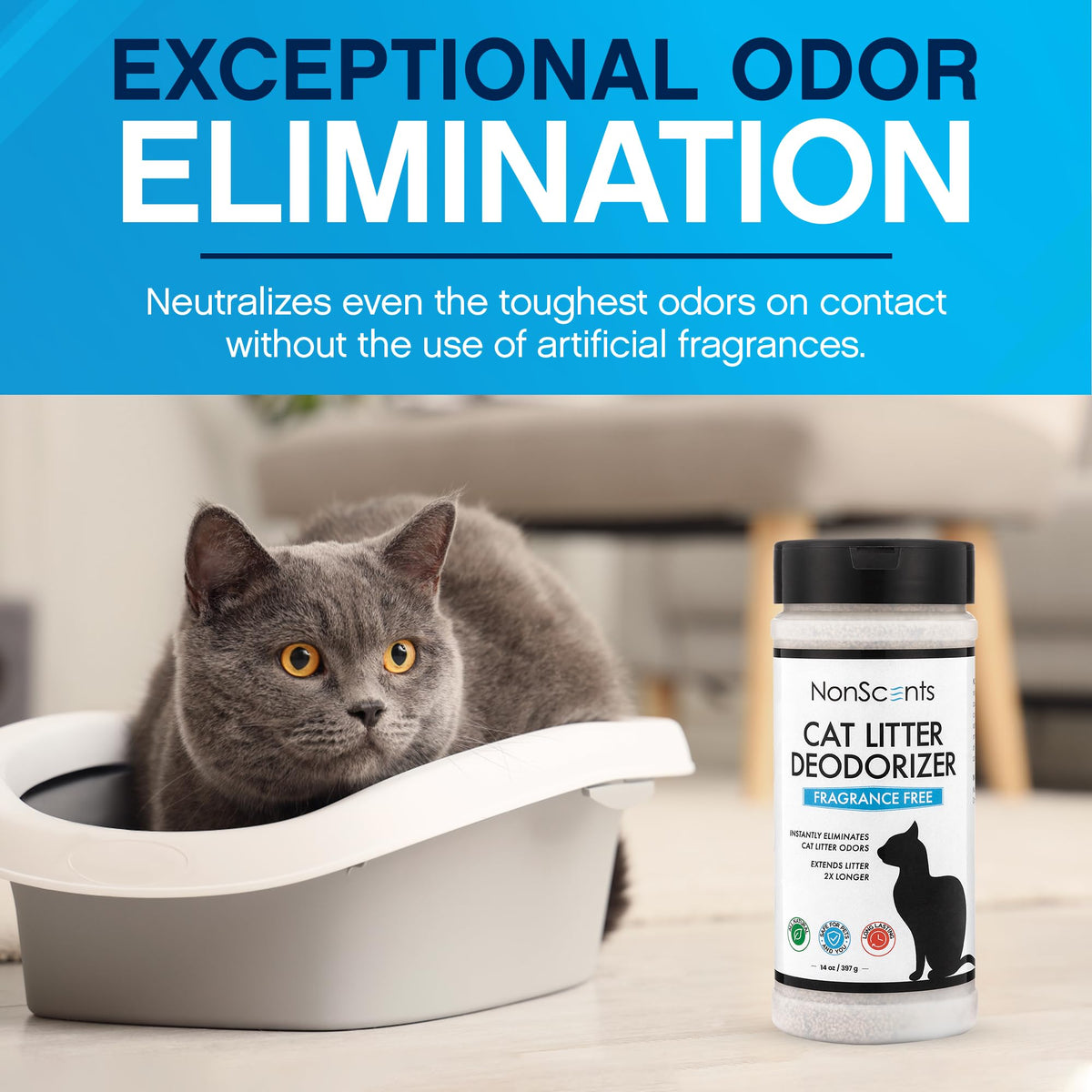 NonScents Cat Box Deodorizer - Odor Eliminator - Reduces Scooping, Extends Litter Lifespan - Fragrance-Free, Fresh Scent - 2-Pack