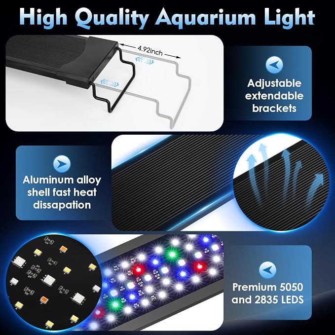 AQQA LED Aquarium Light 30W for 18-24 Inch Fish Tank, 24/7 Mode&DIY Mode Full Spectrum Fish Tank Light, IP68 Waterproof High Lumen Aquarium Plant Light, Adjustable Brightness/Timer, Memory Function